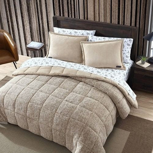King Plush Sherpa Reversible Micro Suede Comforter Set in Beige-1