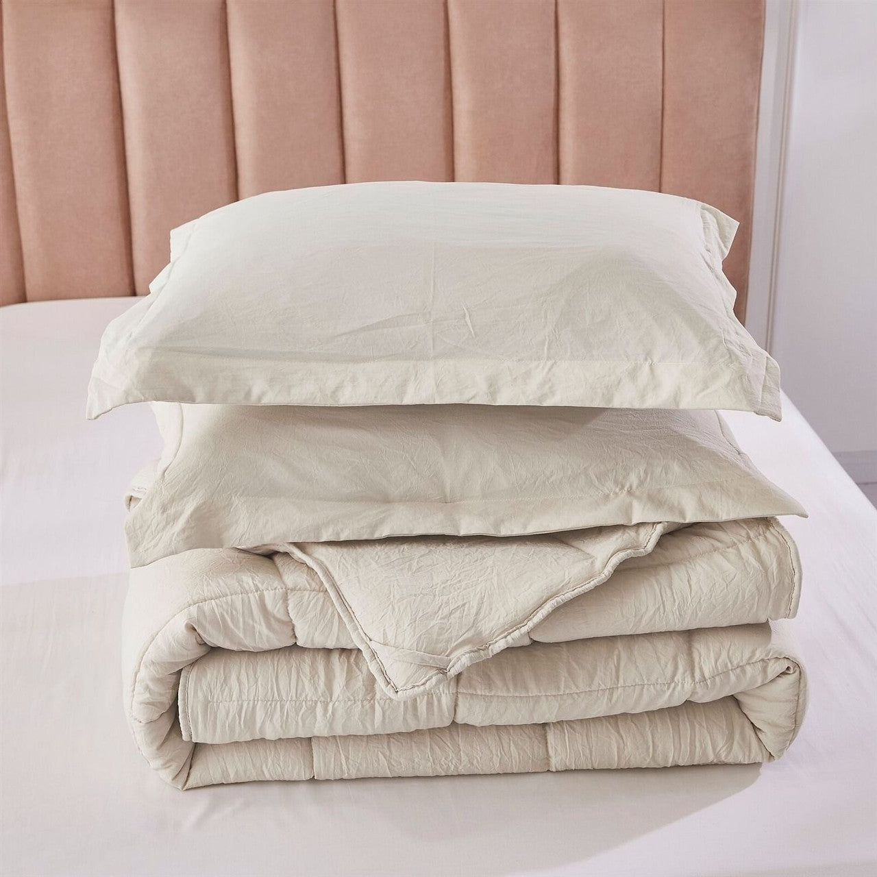 Queen Size Beige 3 Piece Microfiber Reversible Comforter Set-1