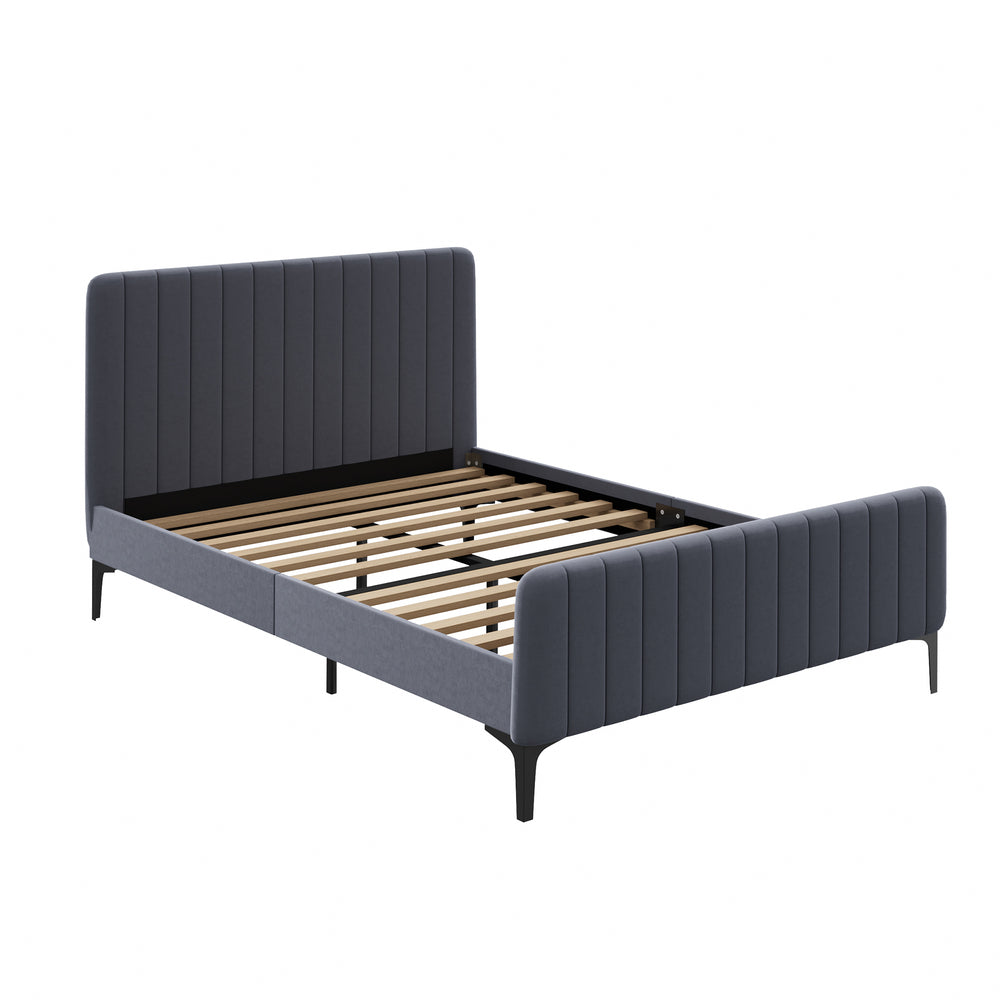 NNEED Bed Frame Double Size Beds Platform Velvet Fabric Grey