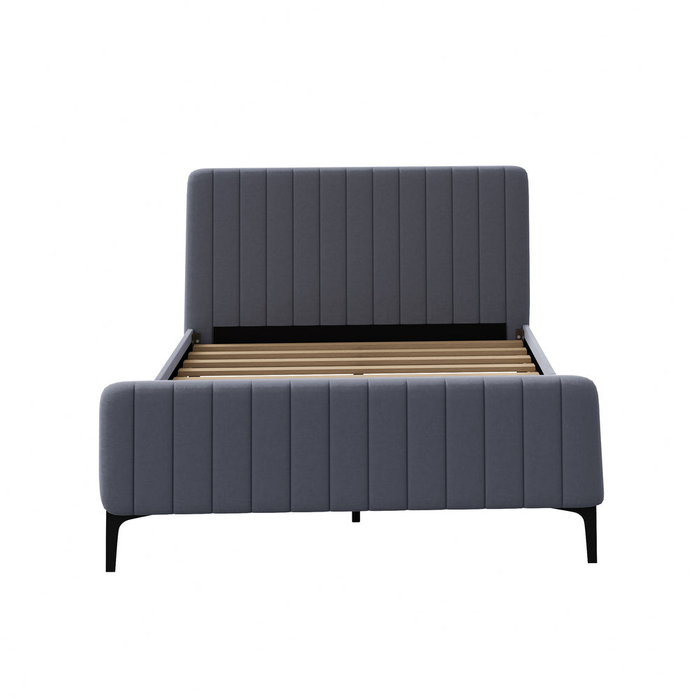 NNEED Bed Frame Double Size Beds Platform Velvet Fabric Grey