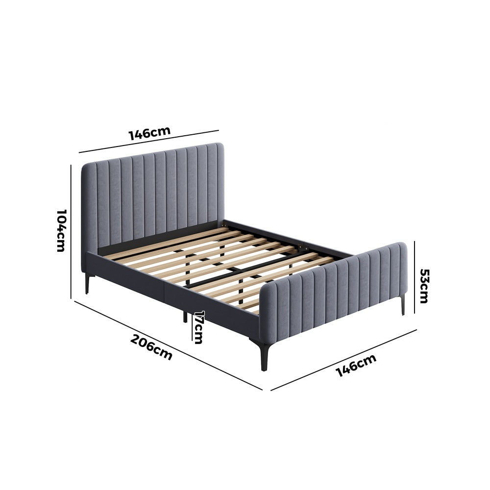 NNEED Bed Frame Double Size Beds Platform Velvet Fabric Grey