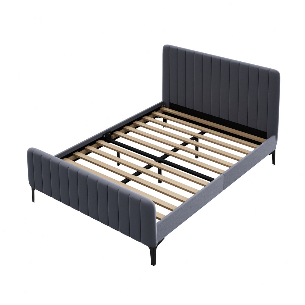 NNEED Bed Frame Double Size Beds Platform Velvet Fabric Grey