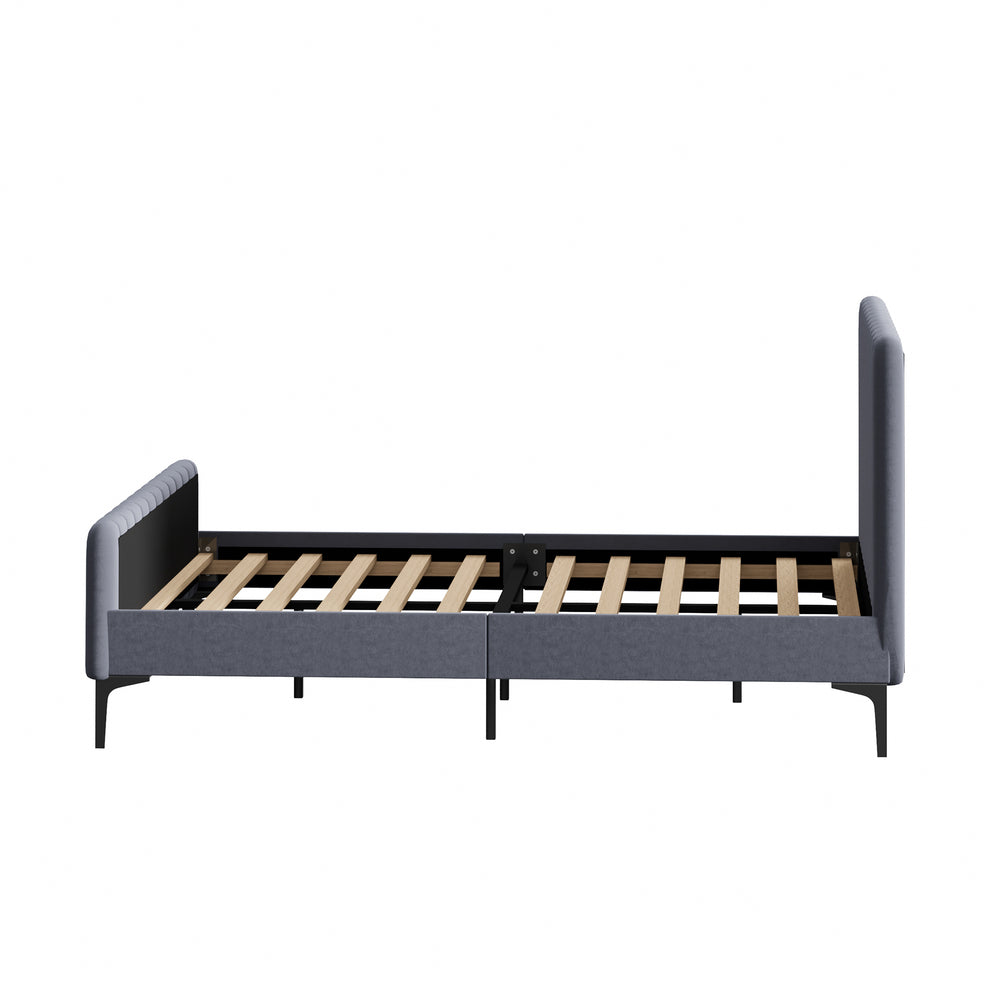 NNEED Bed Frame Double Size Beds Platform Velvet Fabric Grey