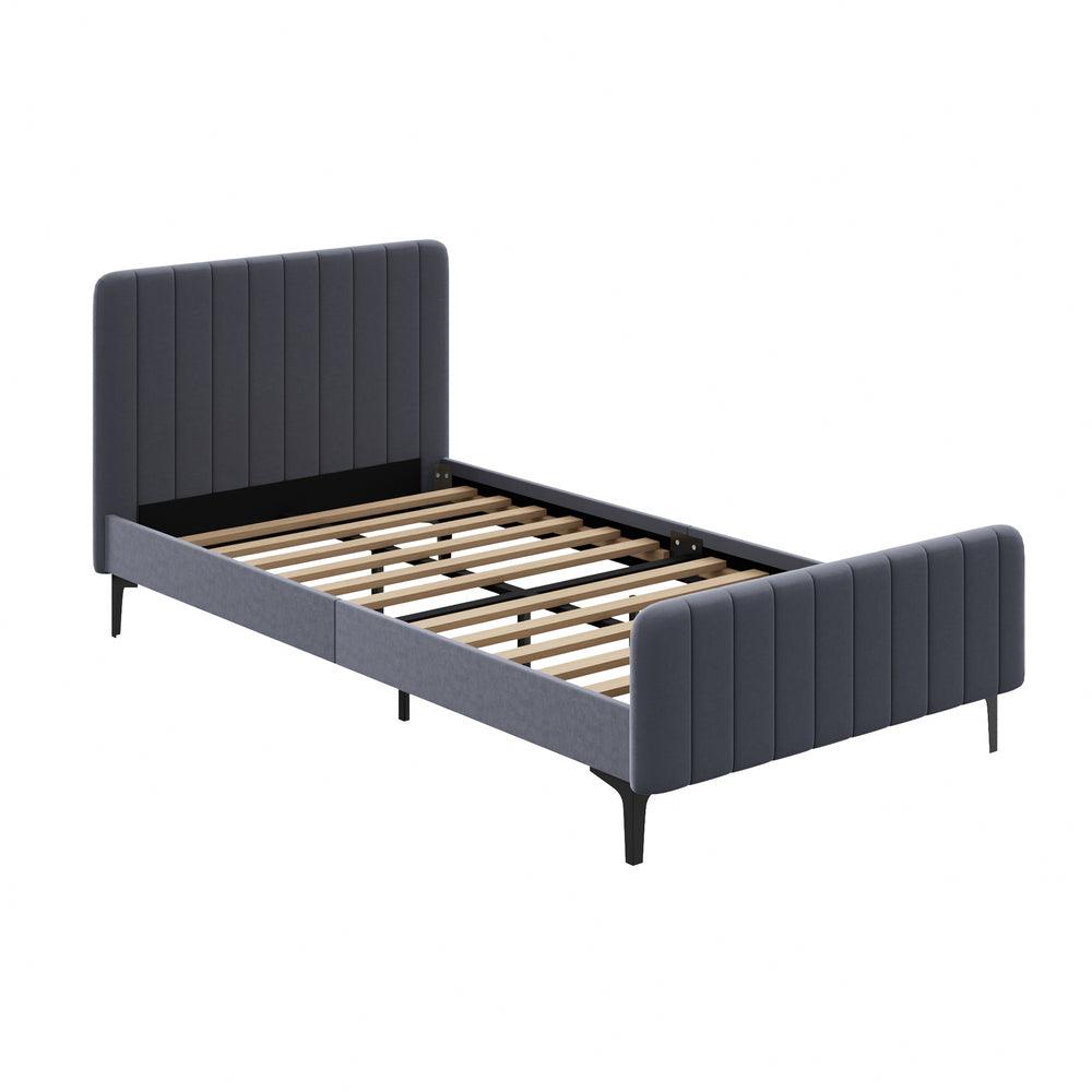 NNEED Bed Frame King Single Beds Platform Velvet Fabric Grey