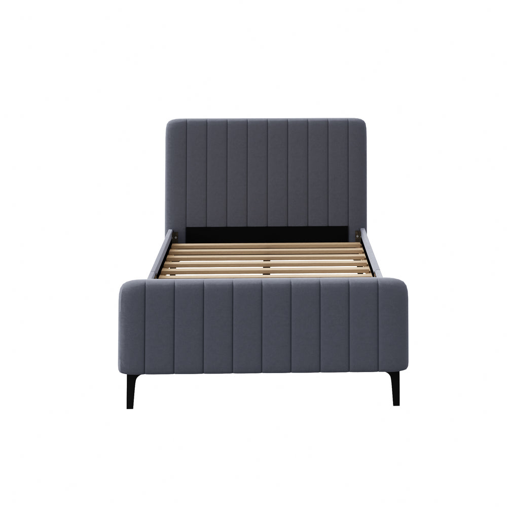NNEED Bed Frame King Single Beds Platform Velvet Fabric Grey
