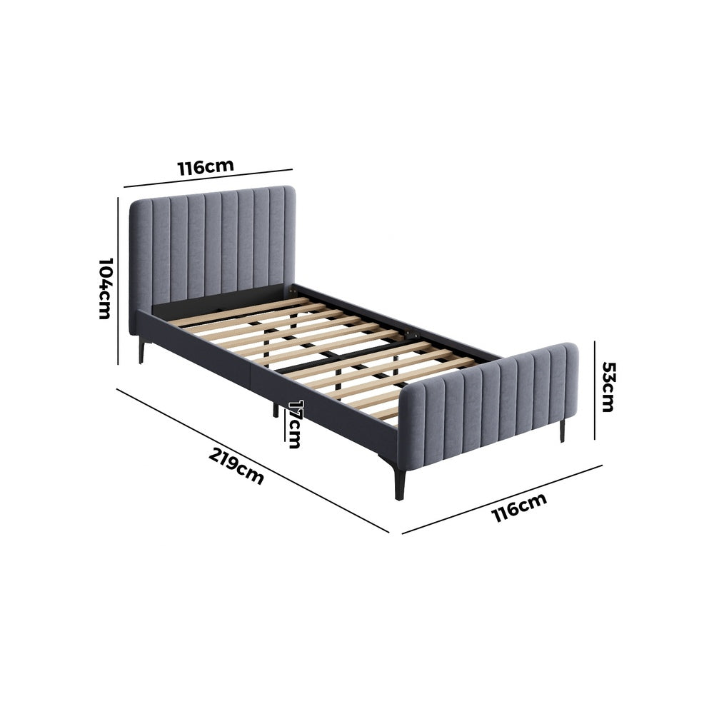 NNEED Bed Frame King Single Beds Platform Velvet Fabric Grey