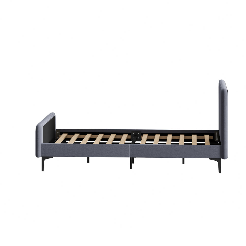 NNEED Bed Frame King Single Beds Platform Velvet Fabric Grey