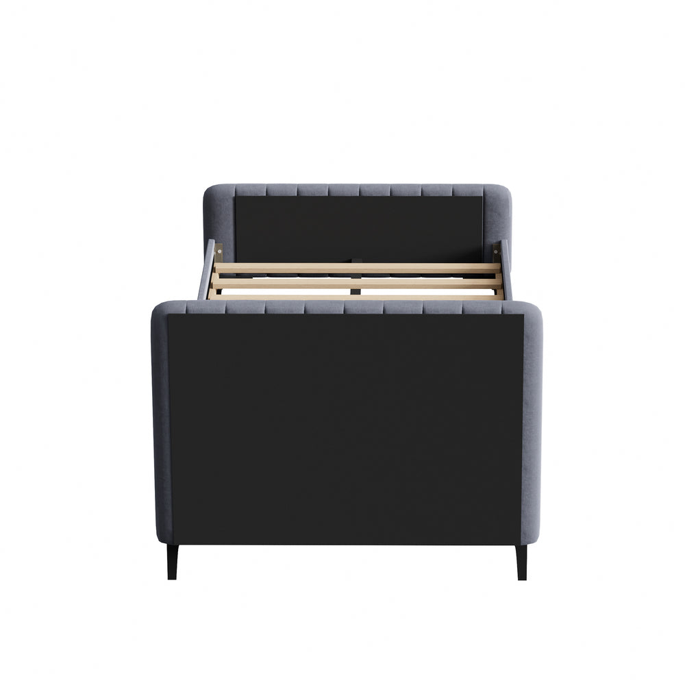 NNEED Bed Frame King Single Beds Platform Velvet Fabric Grey