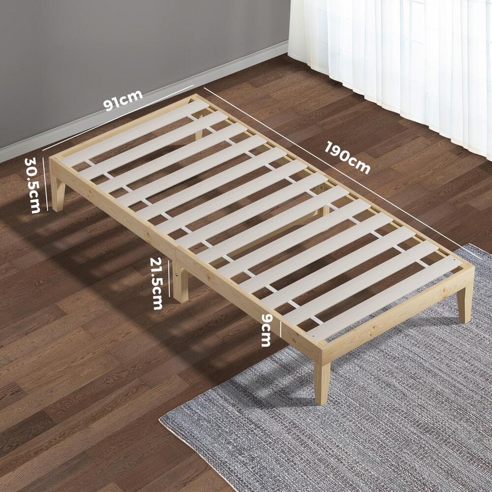NNEED Bed Frame Single Size Pine Wood Bed Base