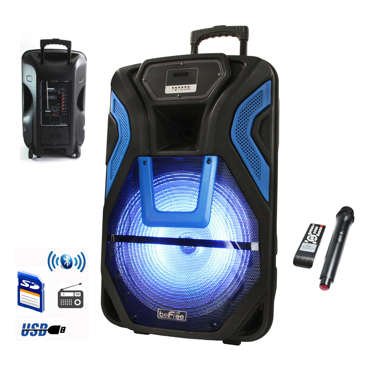 beFree Sound 15 Inch Rechargable Bluetooth PA Speaker System With SD/FM/USB-0