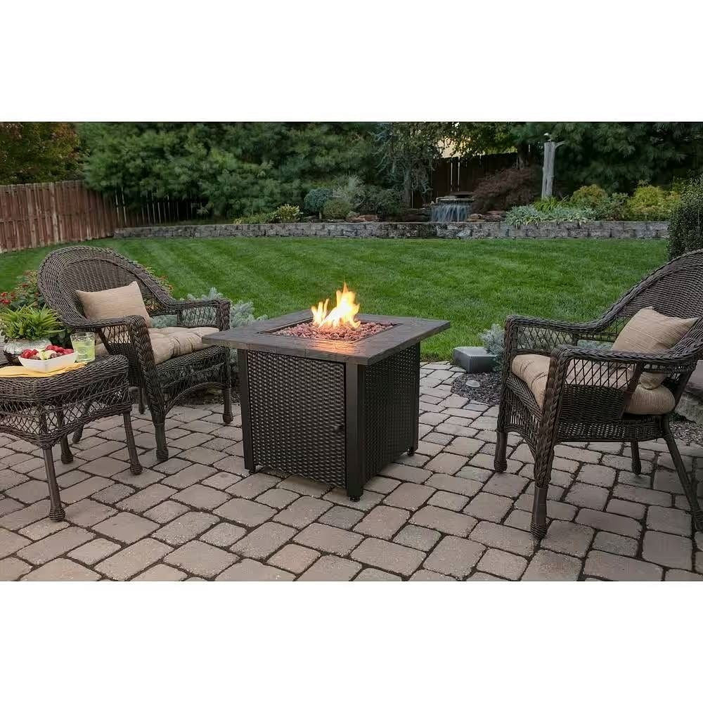 30-inch Outdoor Bronze LP Propane Gas Fire Pit with Lava Rocks and Cover-0