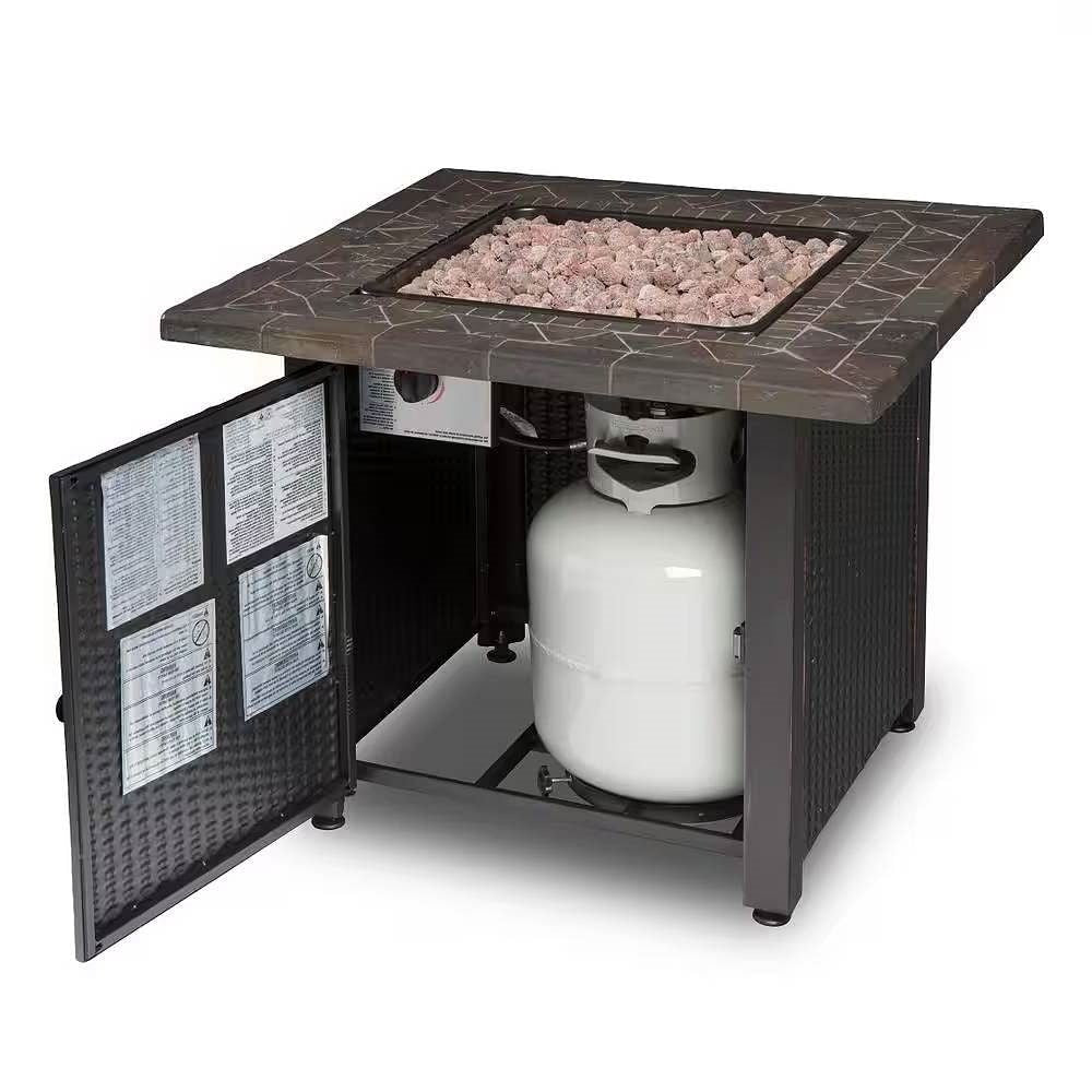 30-inch Outdoor Bronze LP Propane Gas Fire Pit with Lava Rocks and Cover-1