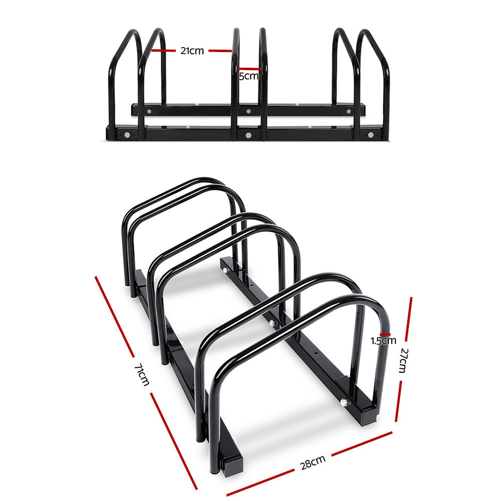 Weisshorn 3 Bike Stand Rack Bicycle Storage Floor Parking Holder Cycling Black-1