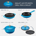 Blue 6-Piece Non-Stick Cast Iron Cookware Set - Skillet Grill Pan Dutch Oven-0