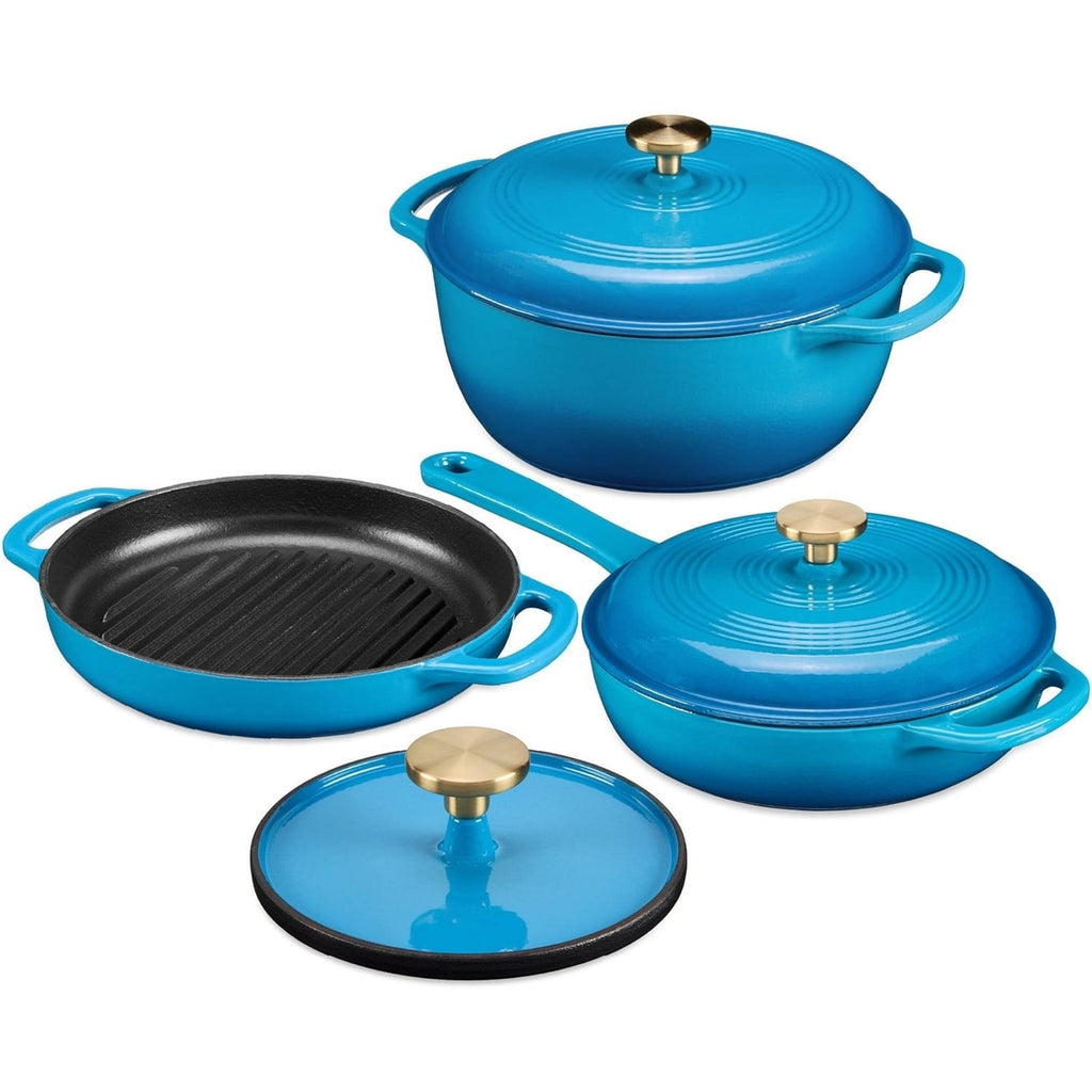Blue 6-Piece Non-Stick Cast Iron Cookware Set - Skillet Grill Pan Dutch Oven-2