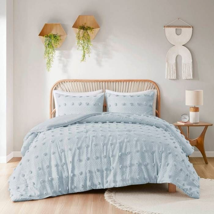 King/Cal King 3-Piece Blue Pompom Microfiber Hypoallergenic Comforter Set-0