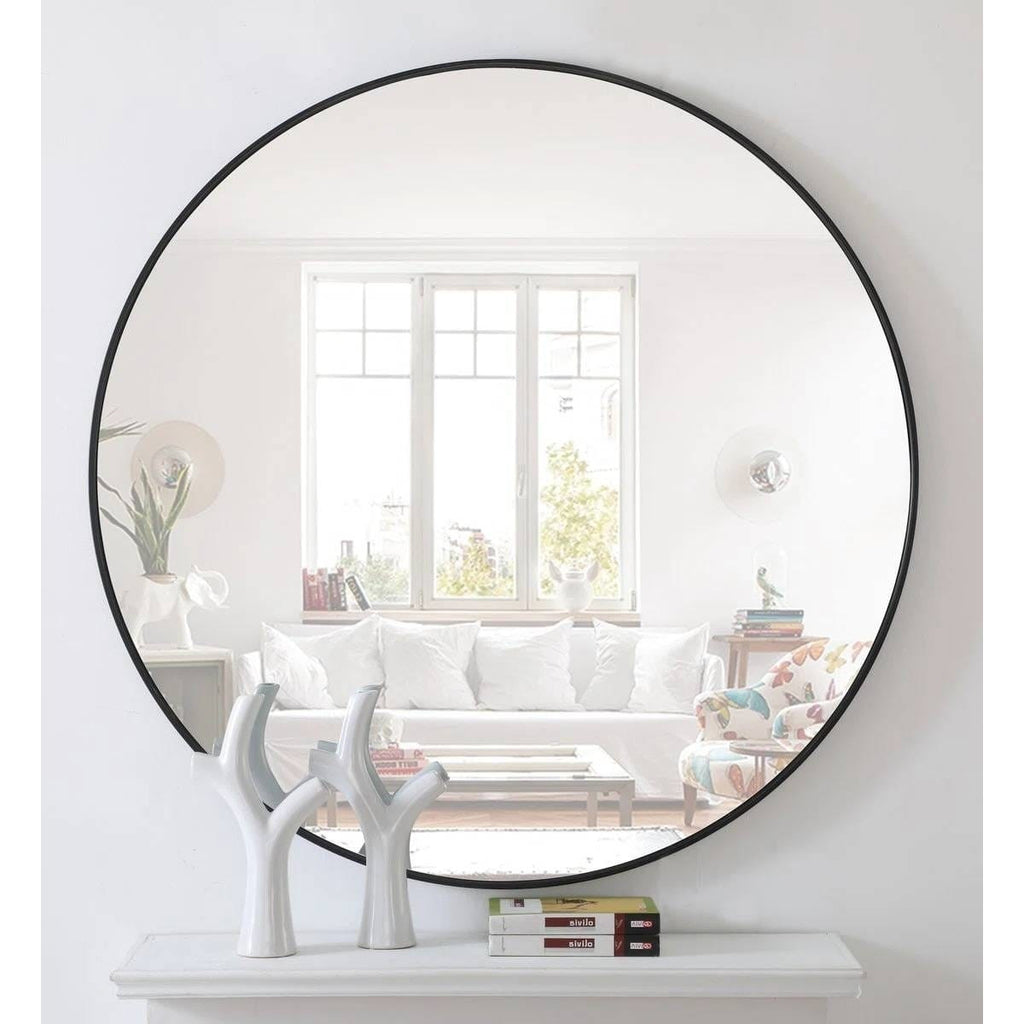Round 42-inch Wall Mirror in Black - Living Room Bedroom Accent Bathroom Mirror-2