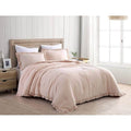 Full Size Pink Stone Washed Ruffled Edge Microfiber Comforter Set-0