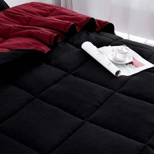 King/Cal King Traditional Microfiber Reversible 3 Piece Comforter Set in Black/Maroon-0