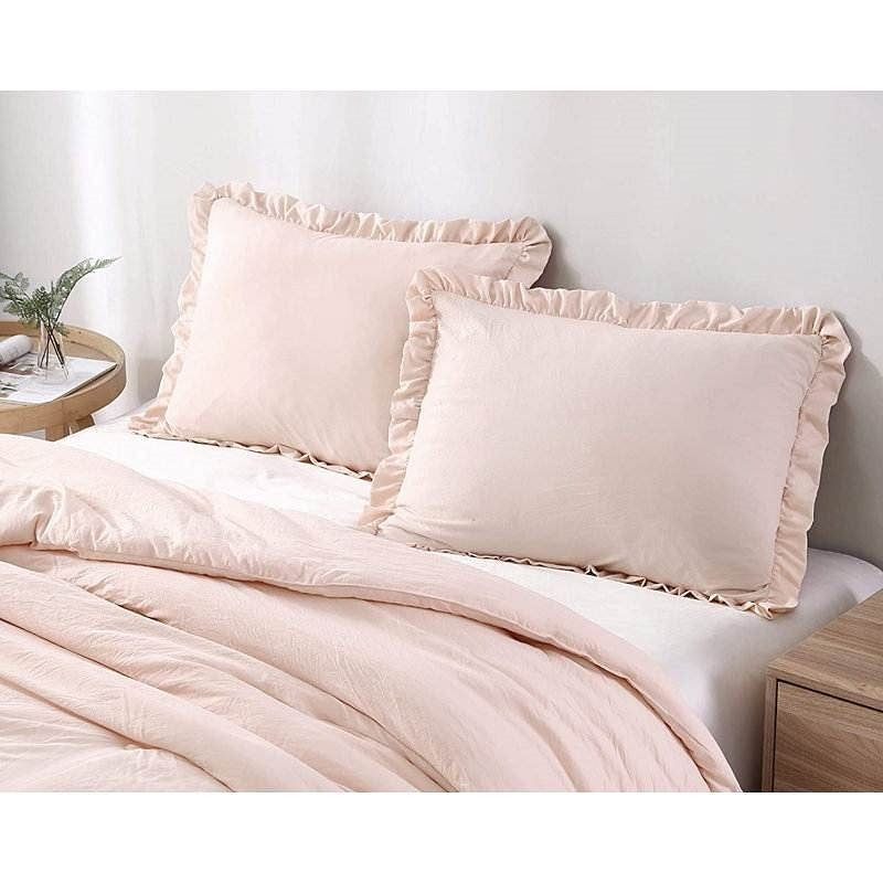 King Oversized Pink Ruffled Edge Microfiber Comforter Set-1
