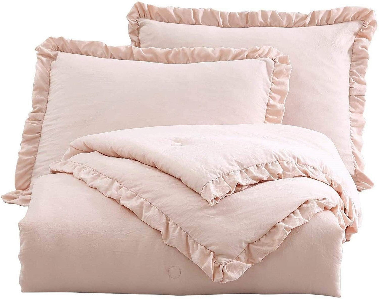 King Oversized Pink Ruffled Edge Microfiber Comforter Set-2