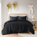 King/Cal King 3 Piece Pompom Microfiber Hypoallergenic Comforter Set in Black-0