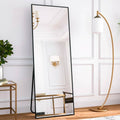 Black 64-inch Full Length Floor Mirror with Stand and Wall Mounting Holes-0