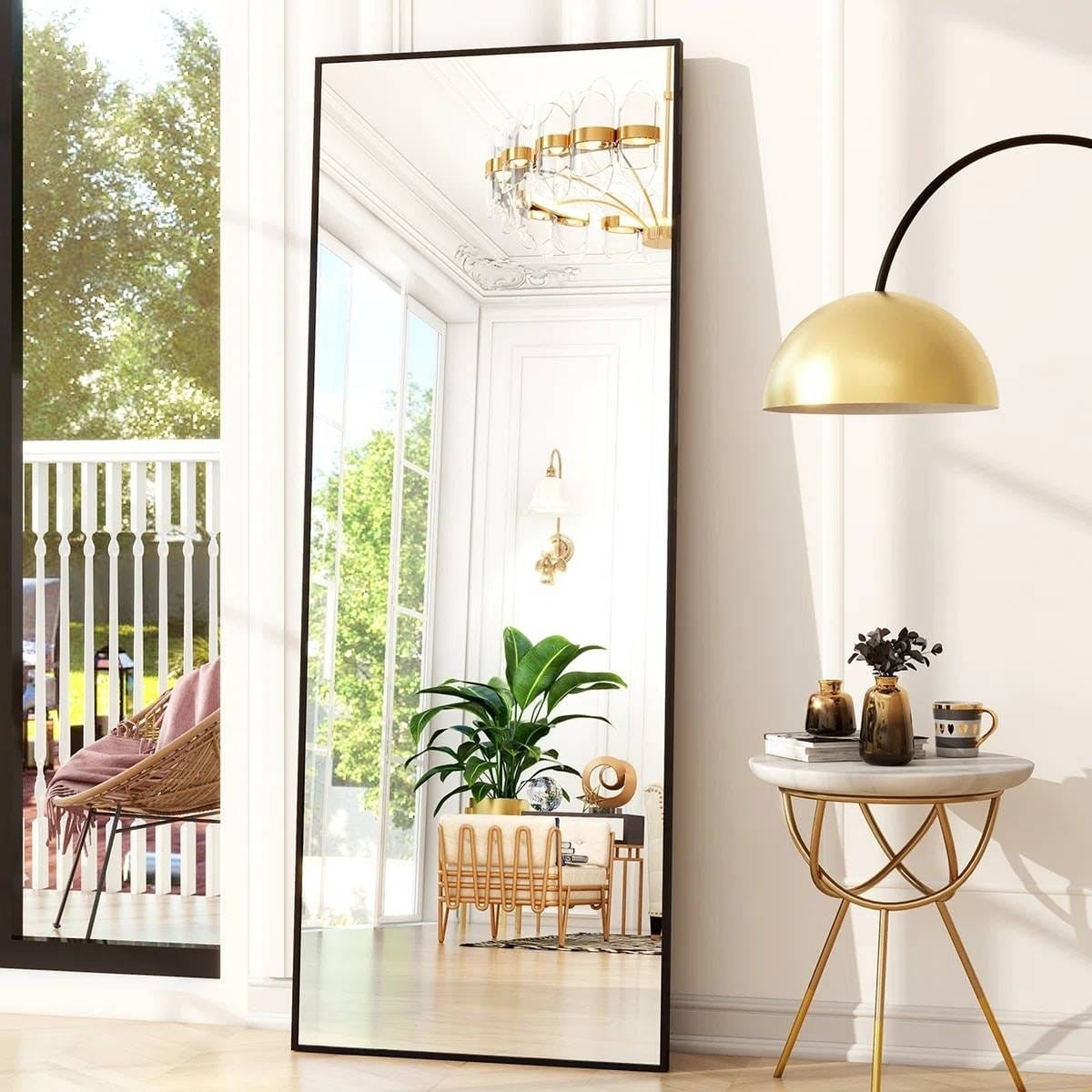 Black 64-inch Full Length Floor Mirror with Stand and Wall Mounting Holes-2