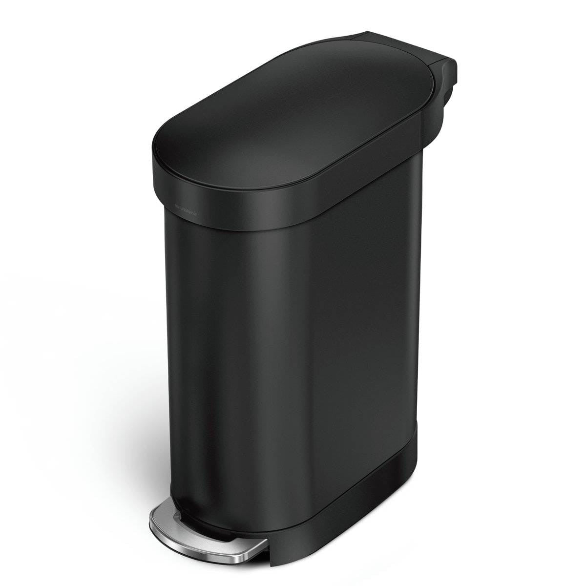 Matte Black 12-Gallon Narrow Kitchen Trash Can with Easy Step-on Lid-2