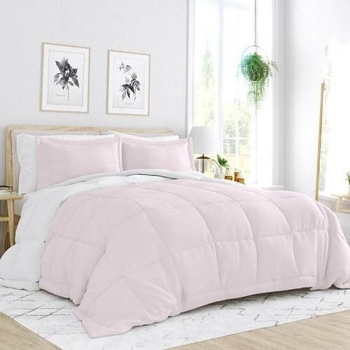 King/Cal King 3-Piece Microfiber Reversible Comforter Set Blush Pink and White-2