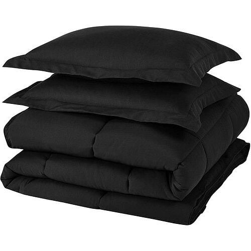 Queen Size Reversible Microfiber Down Alternative Comforter Set in Black-1