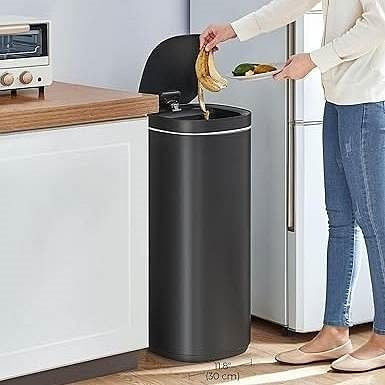 Black Motion Sensor Stainless Steel 13 gallon Trash Can with Ozone Button-0