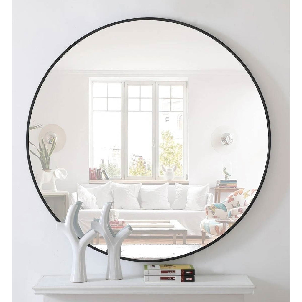Round 36-inch Wall Mirror in Black - Living Room Bedroom Accent Bathroom Mirror-2