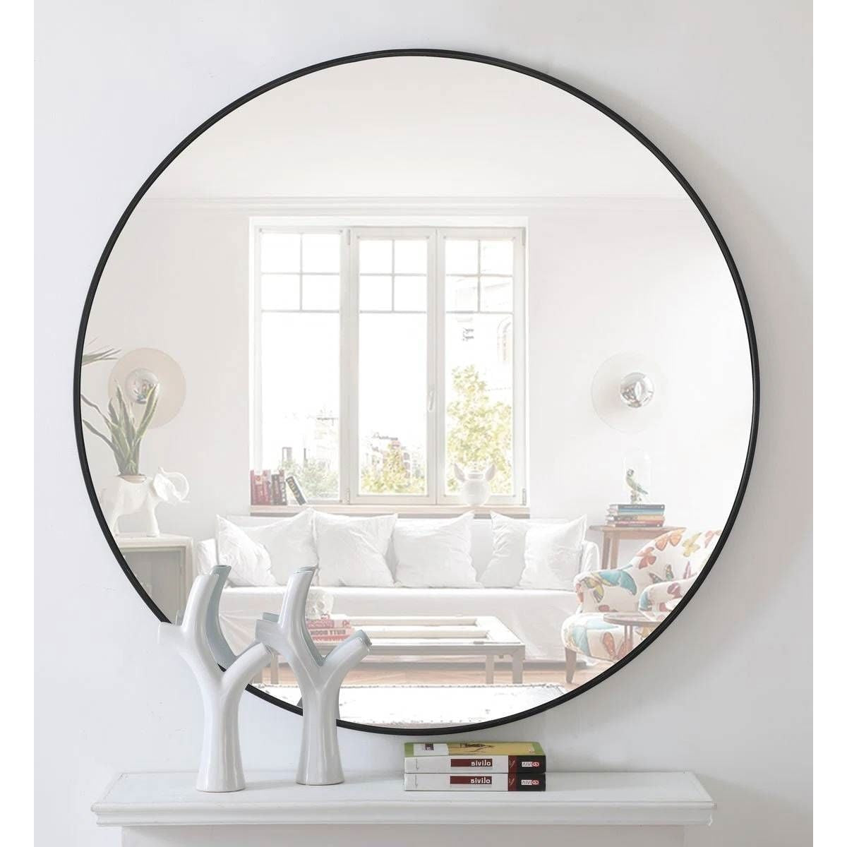 Round 36-inch Wall Mirror in Black - Living Room Bedroom Accent Bathroom Mirror-2