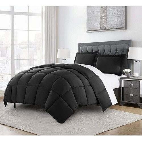 Twin Size Reversible Microfiber Down Alternative Comforter Set in Black-2