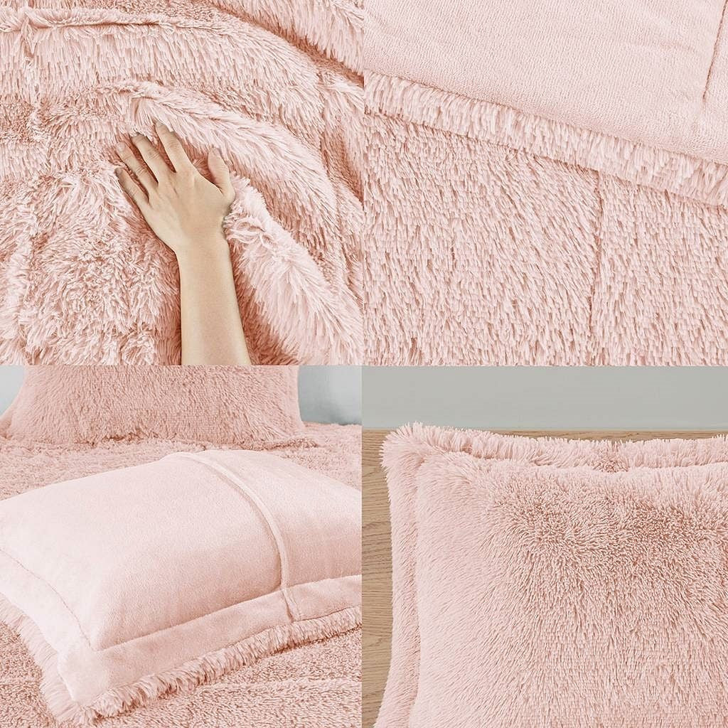 Twin/Twin XL Pink Blush Soft Sherpa Faux Fur 2-Piece Comforter Set-0