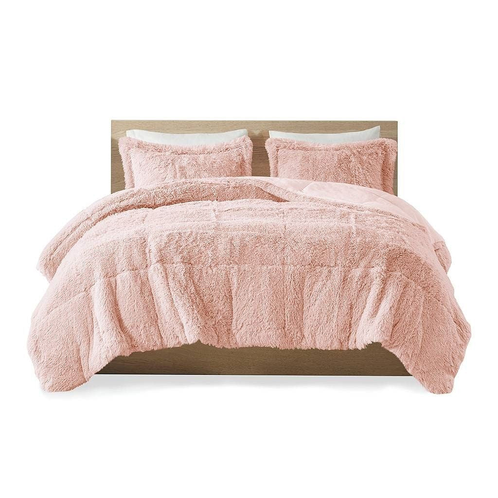 Twin/Twin XL Pink Blush Soft Sherpa Faux Fur 2-Piece Comforter Set-1