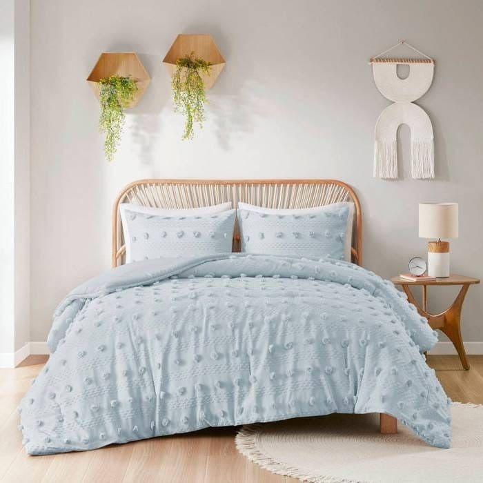 Twin/Twin XL 2-Piece Blue Pompom Microfiber Hypoallergenic Comforter Set-0