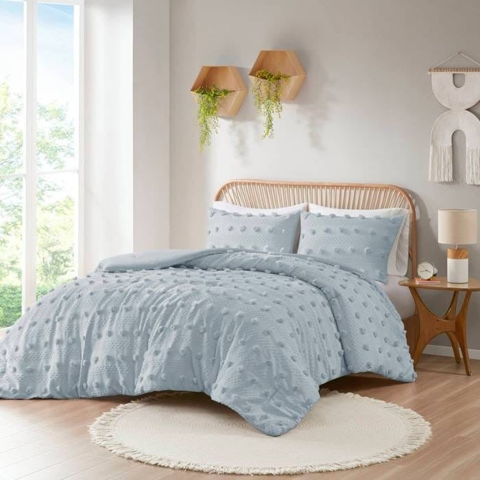 Twin/Twin XL 2-Piece Blue Pompom Microfiber Hypoallergenic Comforter Set-1