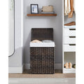 Brown PP Rattan 24-Gal Laundry Hamper Basket w/ 2-Compartment Washable Liner Bag-0