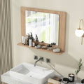 Rectangular 23 x 17 inch Bathroom Wall Mirror with Shelf in Brown Wood Finish-0