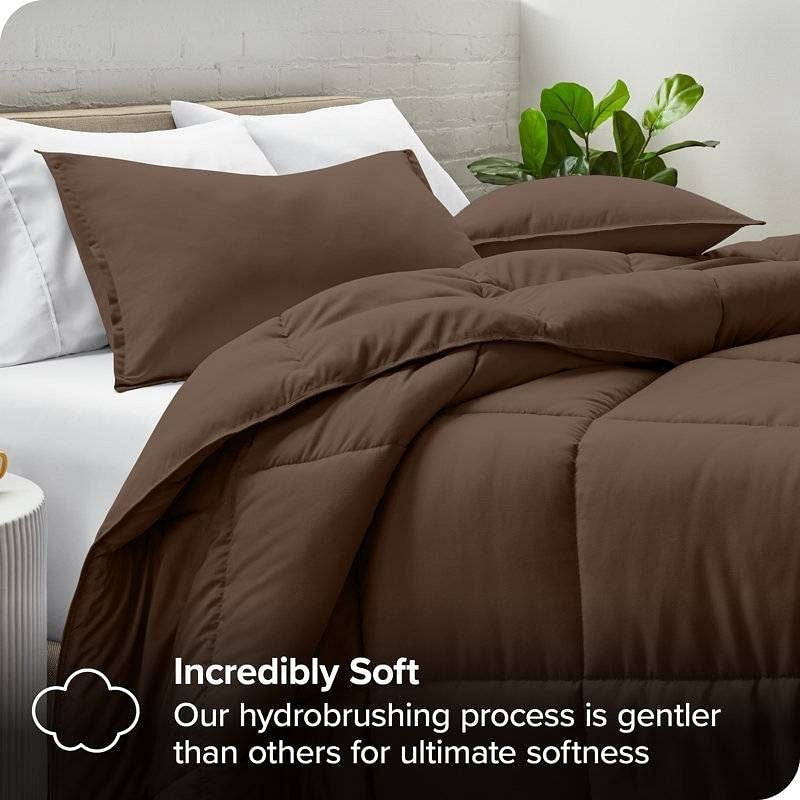 Full size 3-Piece Down Alternative Microfiber Comforter Set in Chocolate Brown-0