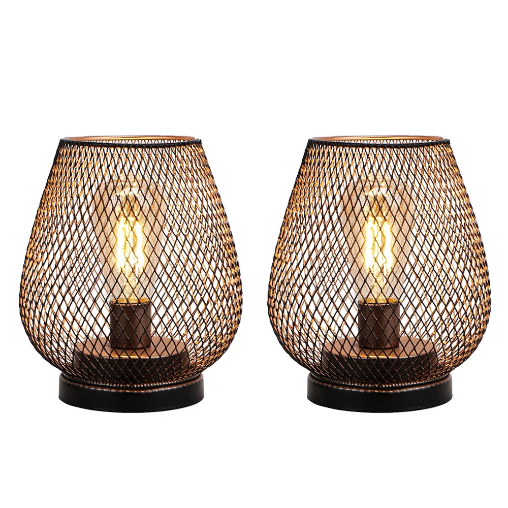 Set of 2 Metal Cage LED Battery Powered Lamp-0