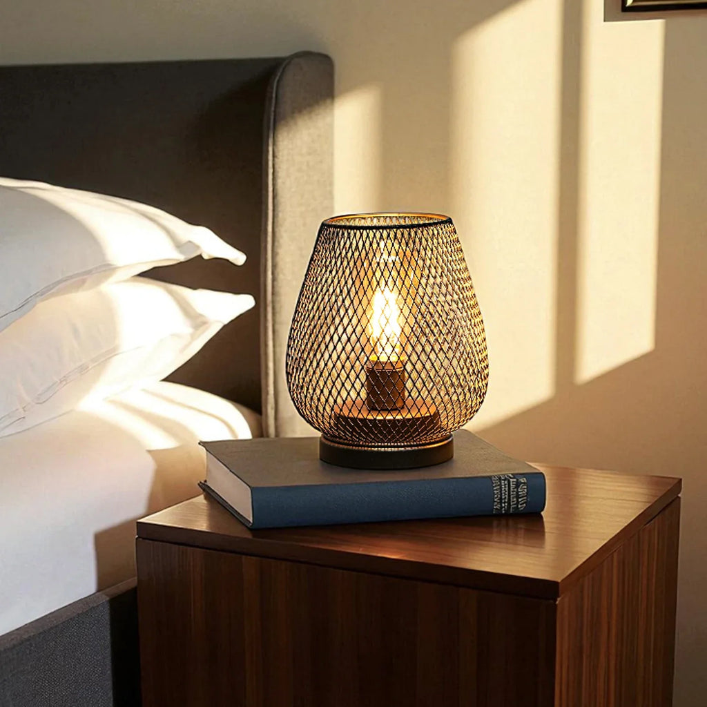 Set of 2 Metal Cage LED Battery Powered Lamp-3