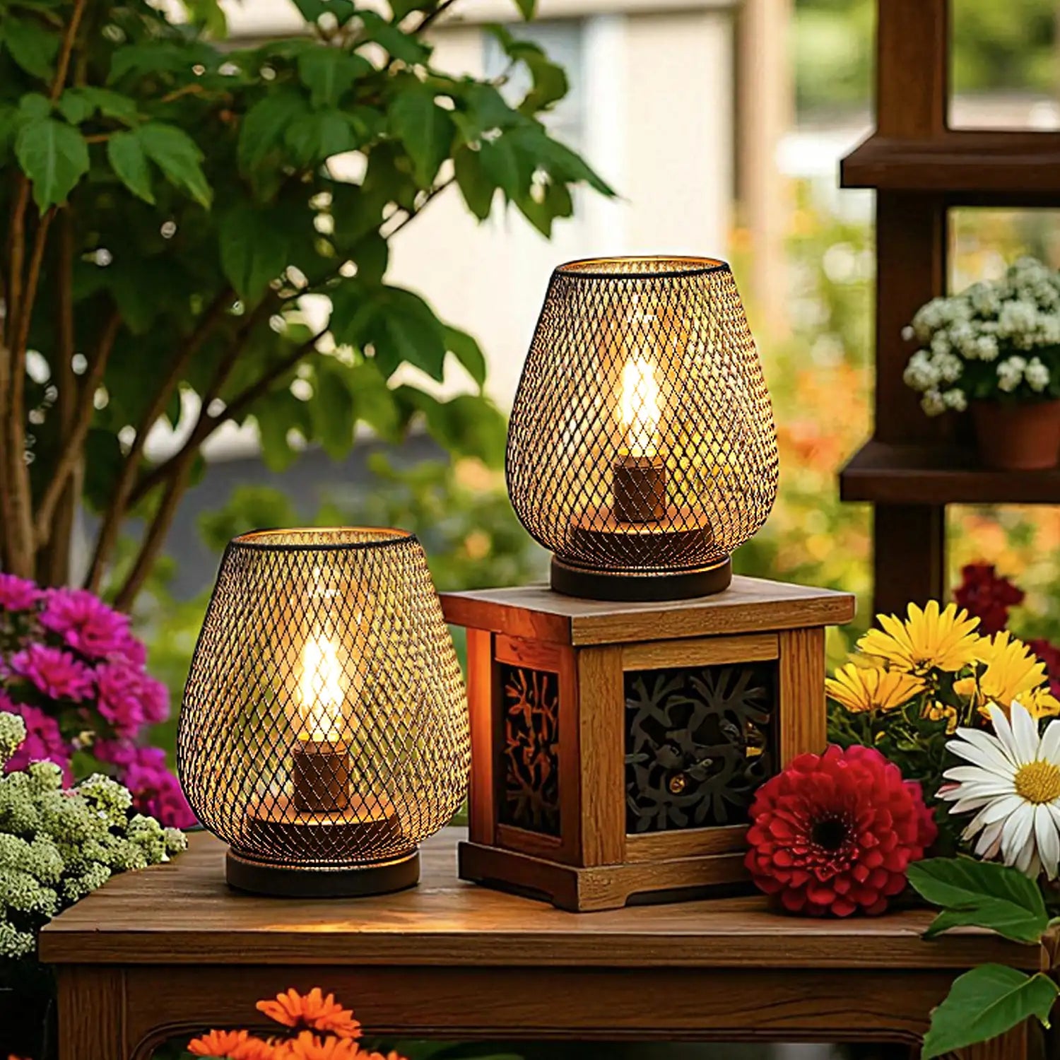 Set of 2 Metal Cage LED Battery Powered Lamp-4