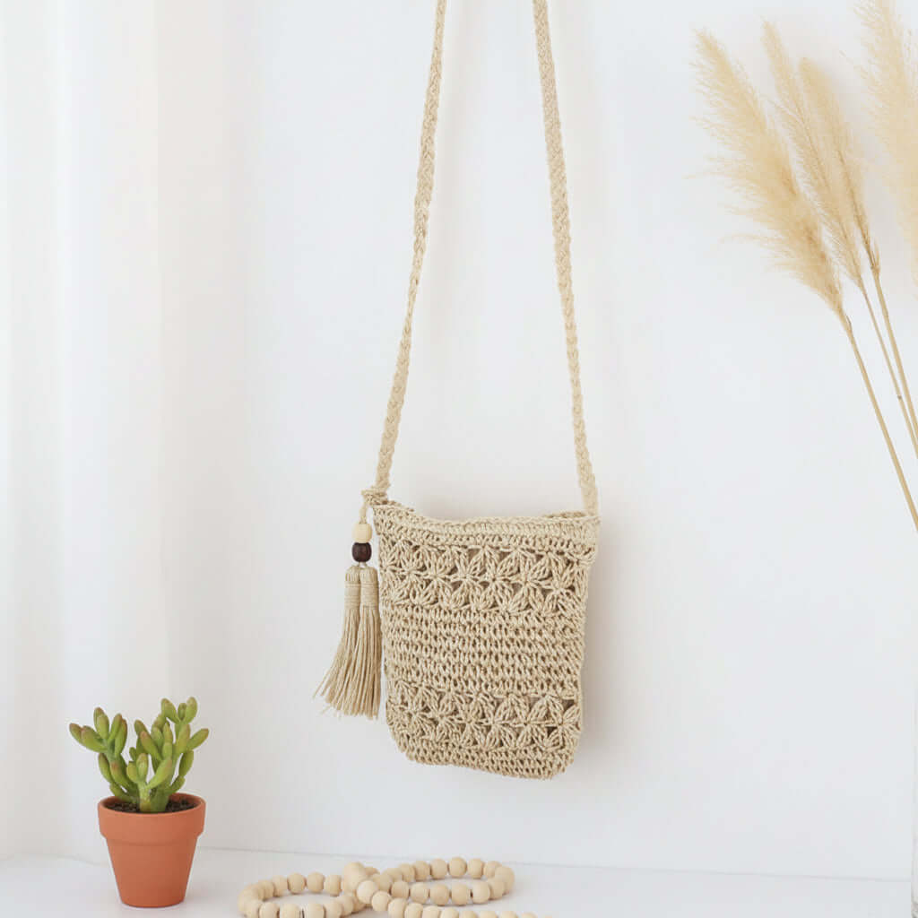 Beaded tassel straw crossbody bag floral-1