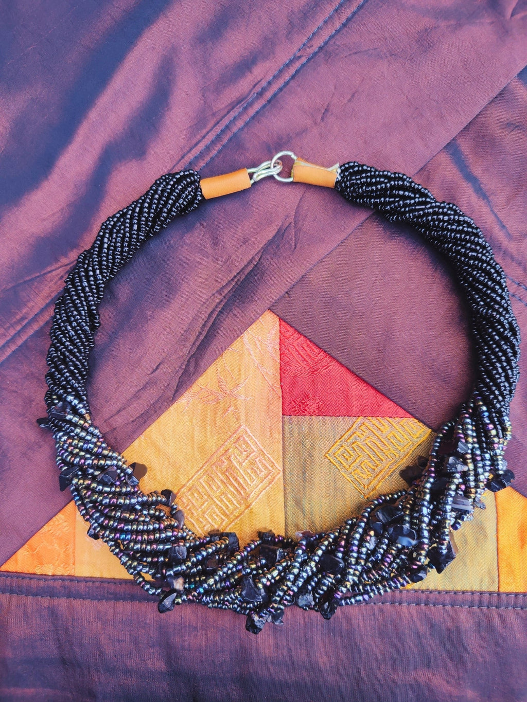 Black Multi-Strand Beaded Necklace - Handmade Statement Jewelry-2