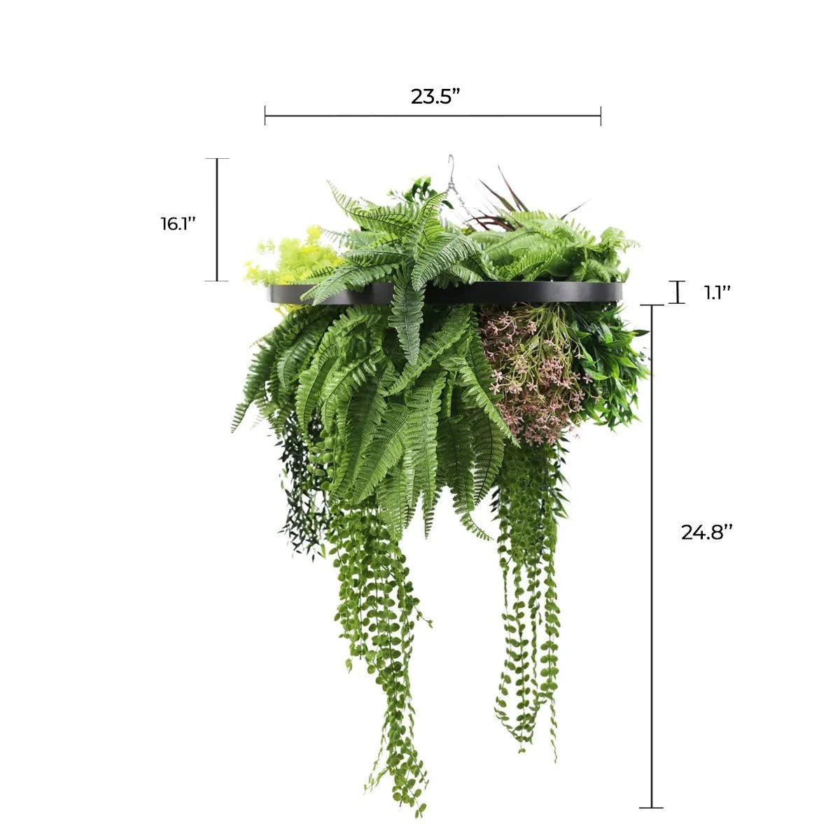 Artificial Hanging Plant Chandelier – Tropical Foliage Circular Ring (24.8in long) Black Frame – UV Resistant-1