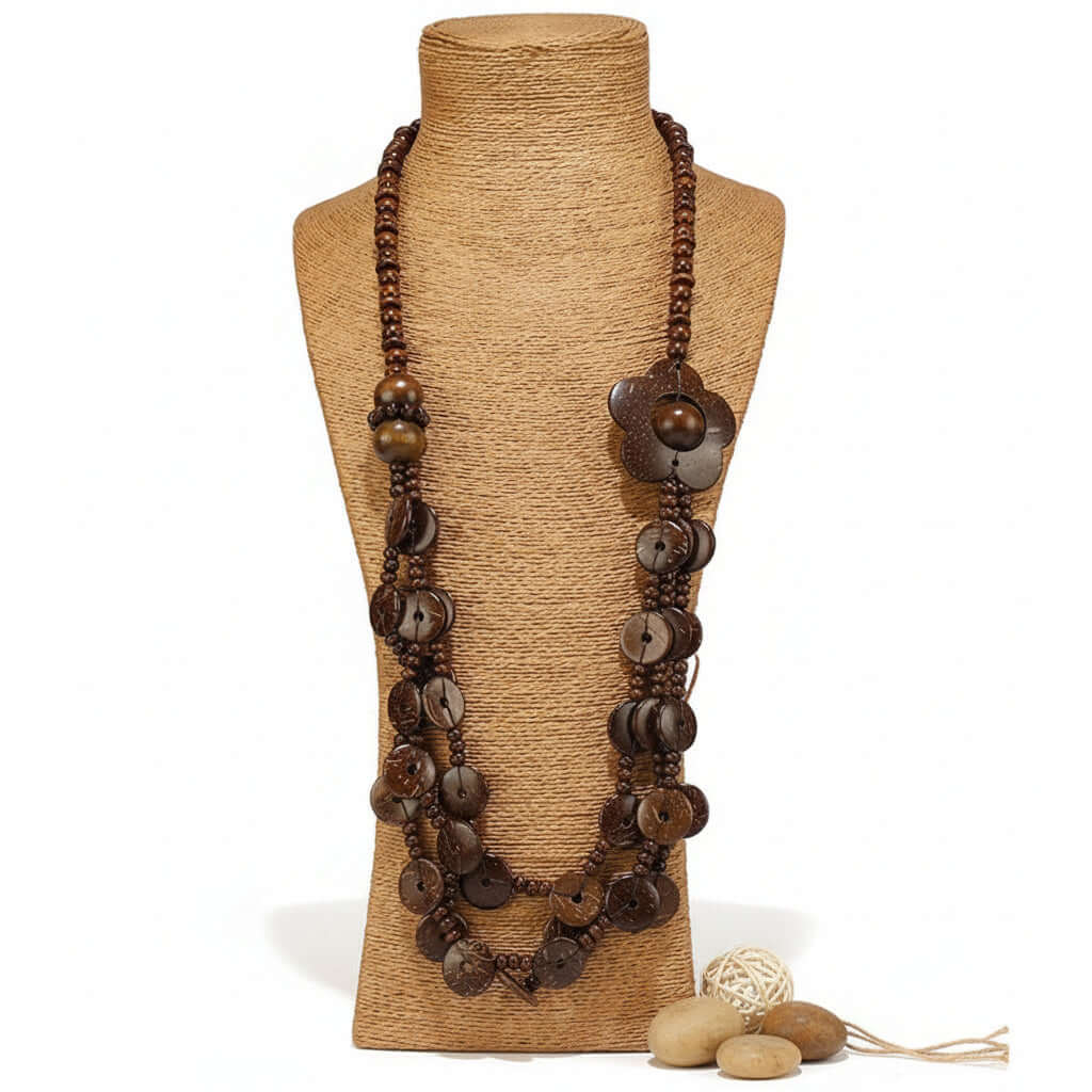 Bohemian Coconut Shell Necklace – Handmade Multi-Layer Wooden Jewelry-7