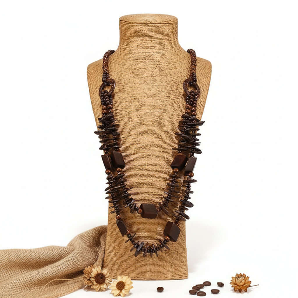 Bohemian Coconut Shell Necklace – Handmade Multi-Layer Wooden Jewelry-8